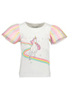 Blue Seven Mini Girl Tulle Sleeve Unicorn Tee, White