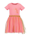 Blue Seven Mini Girl Unicorn Tulle Short Sleeve Dress, Pink