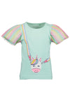 Blue Seven Mini Girl Tulle Sleeve Unicorn Tee, Green