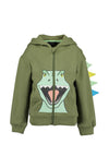 Blue Seven Mini Boy Dino Hooded Zip Jacket, Green