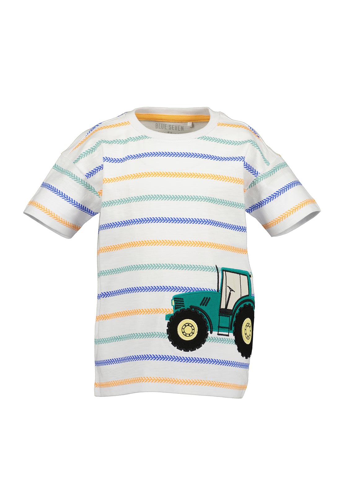 Blue Seven Mini Boy Tractor & Stipe Short Sleeve Tee, White