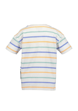Blue Seven Mini Boy Tractor & Stipe Short Sleeve Tee, White