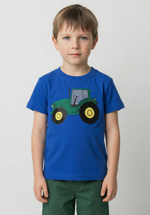 Blue Seven Mini Boy Tractor Short Sleeve Tee, Blue