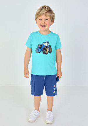 Blue Seven Mini Boy Tractor Short Sleeve Tee, Blue