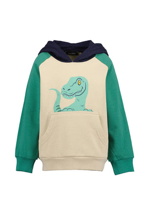 Blue Seven Mini Boy Dino Print Long Sleeve Hoodie, Cream