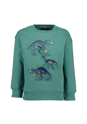Blue Seven Mini Boy Dino Print Long Sleeve Sweater, Green