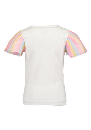 Blue Seven Mini Girl Unicorn Tulle Sleeve Tee, White