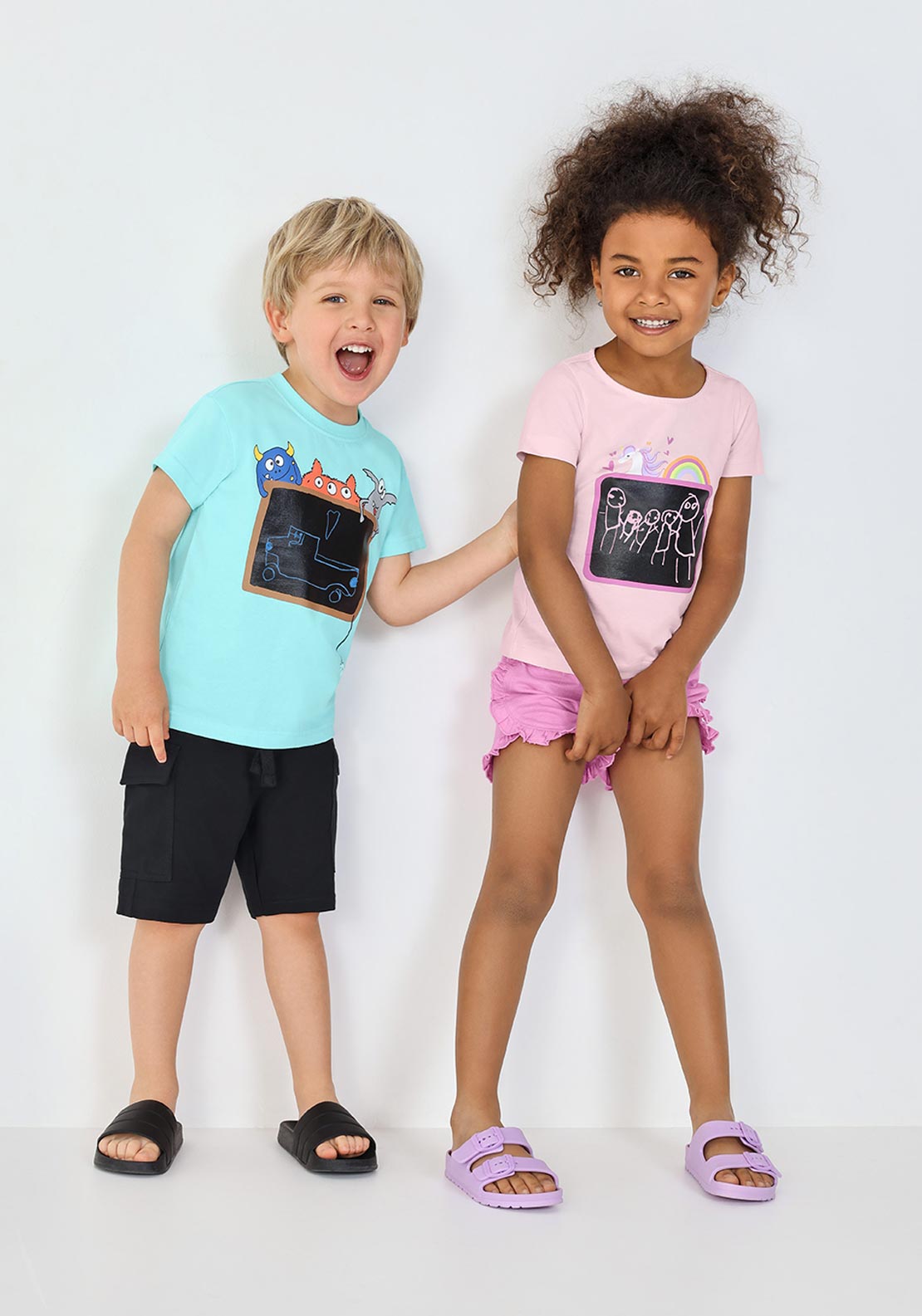 Blue Seven Mini Girl Chalkboard Unicorn Short Sleeve Tee, Pink