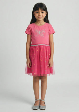 Blue Seven Mini Girl Butterfly Tulle Tee Dress, Pink
