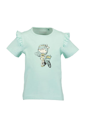 Blue Seven Mini Girl Lemon Bike Frill Sleeve Tee, Green