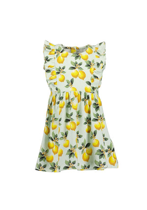 Blue Seven Mini Girl Lemon Print Dress, Green