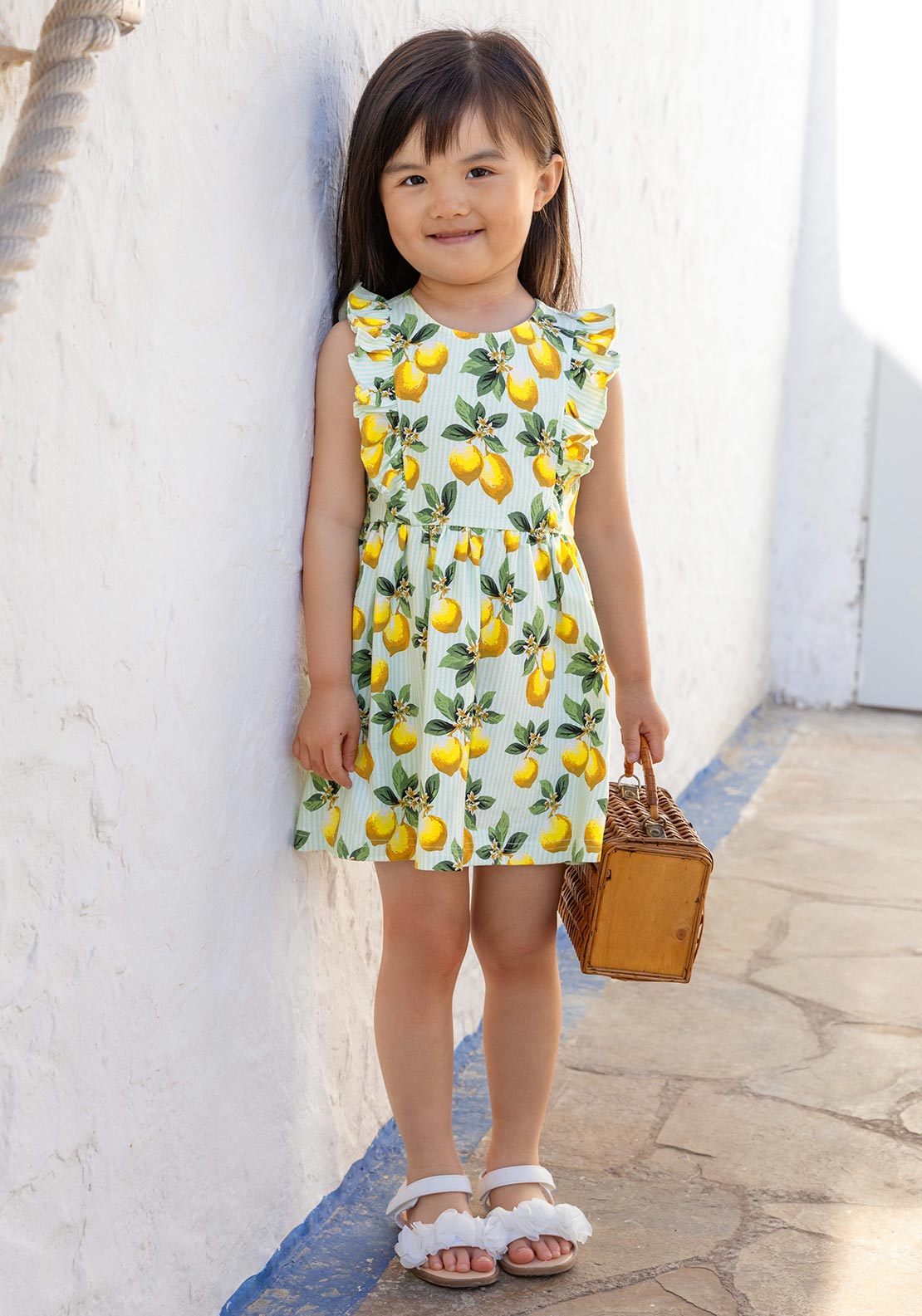 Blue Seven Mini Girl Lemon Print Dress, Green