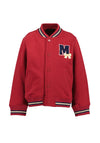 Blue Seven Mini Girl Long Sleeve Baseball Jacket, Red