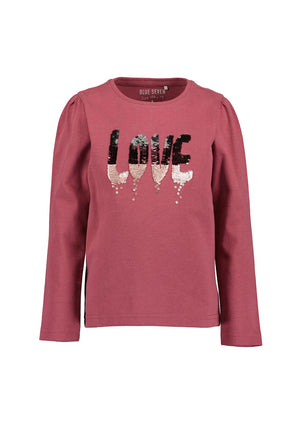 Blue Seven Mini Girl Sequin Love Long Sleeve Top, Wine