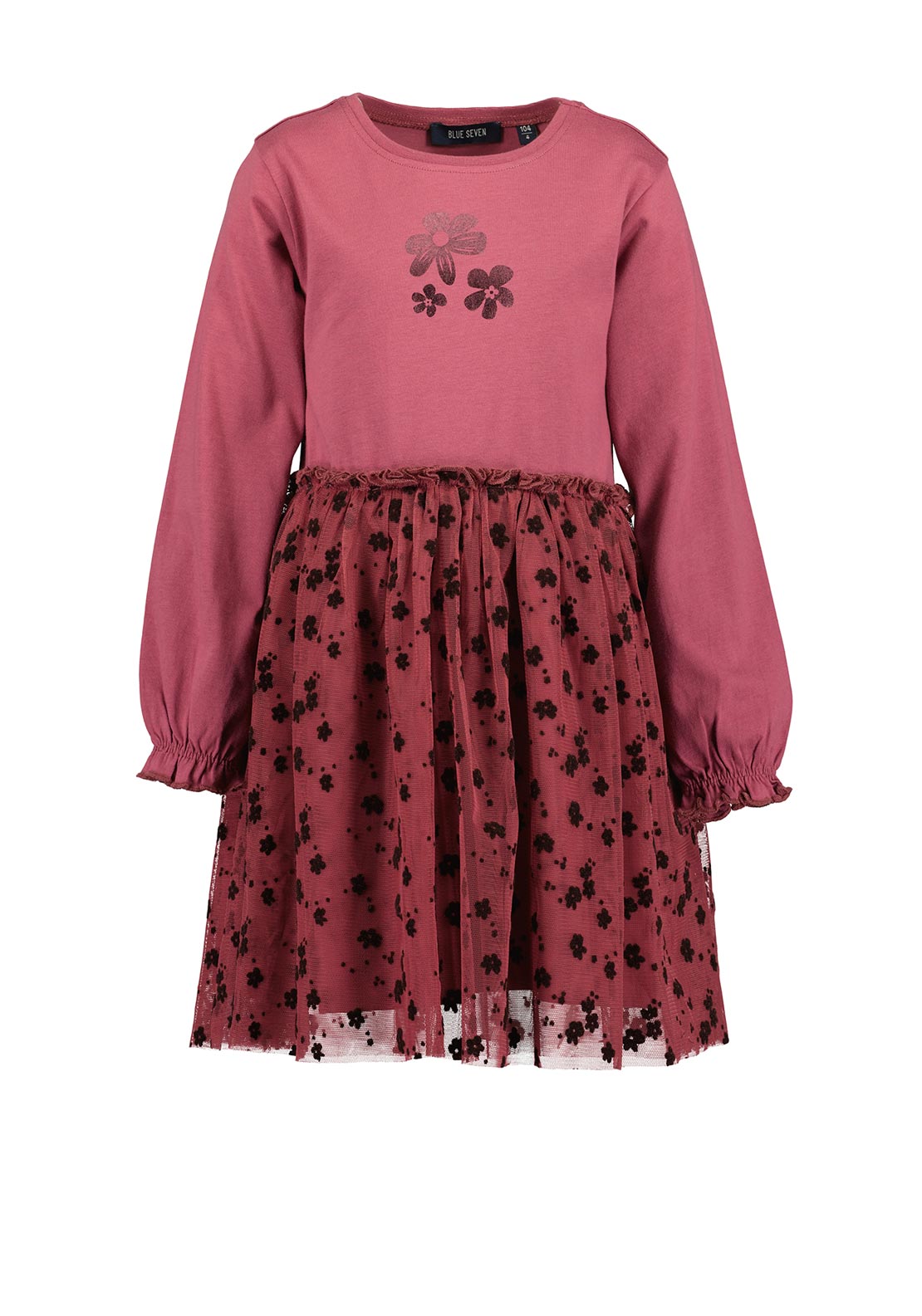 Blue Seven Mini Girl Floral Long Sleeve Tulle Dress, Wine