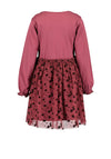 Blue Seven Mini Girl Floral Long Sleeve Tulle Dress, Wine