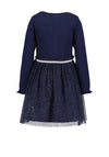 Blue Seven Mini Girl Bow Long Sleeve Tulle Dress, Navy