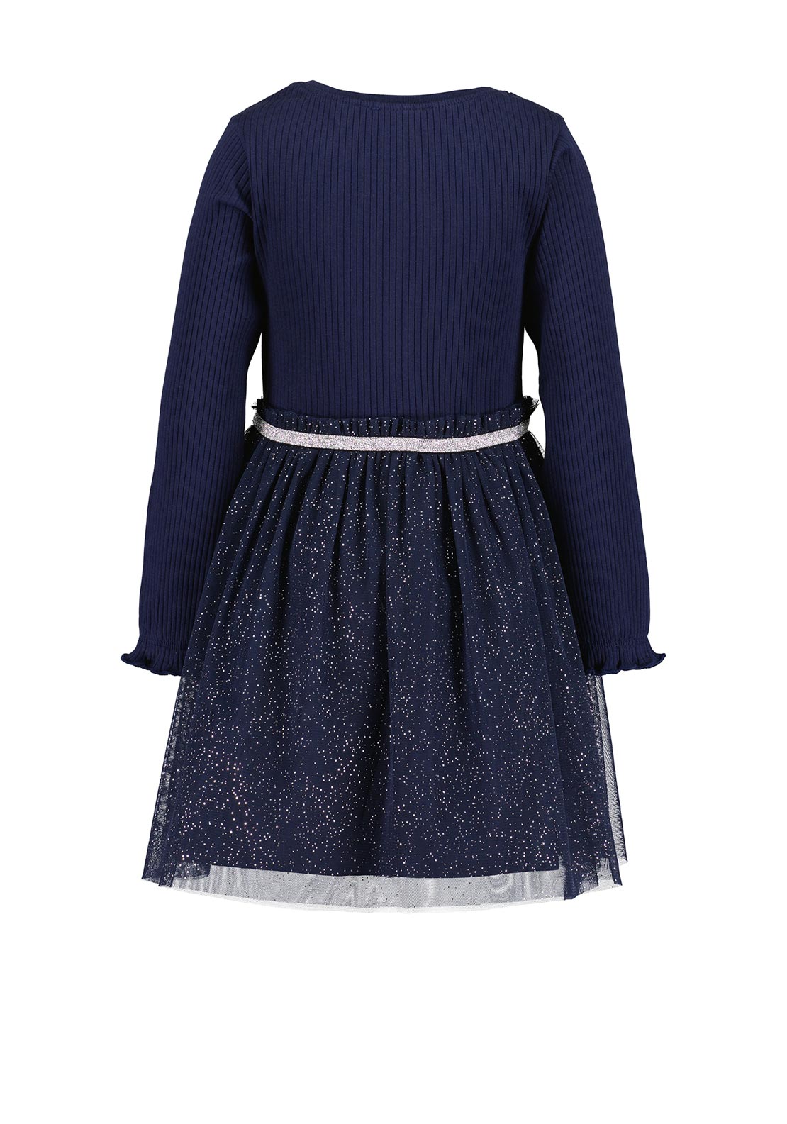Blue Seven Mini Girl Bow Long Sleeve Tulle Dress, Navy