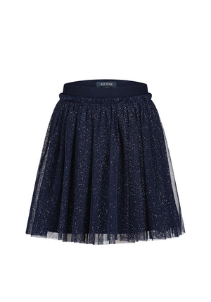 Blue Seven Mini Girl Tulle Glitter Skirt, Navy