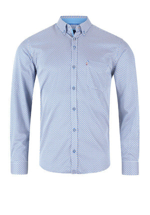 Andre Boston Long Sleeve Geo Print Shirt, Blue & Ecru