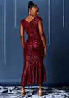 Jolie Moi Sequin Wrap Fishtail Maxi Dress, Burgundy