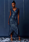 Jolie Moi Sequin Wrap Fishtail Maxi Dress, Blue