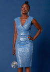 Jolie Moi Sequin Wrap Detail Hourglass Knee Length Dress, Blue