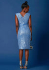 Jolie Moi Sequin Wrap Detail Hourglass Knee Length Dress, Blue