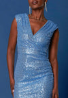 Jolie Moi Sequin Wrap Detail Hourglass Knee Length Dress, Blue