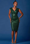 Jolie Moi Sequin Wrap Detail Hourglass Knee Length Dress, Dark Green