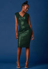 Jolie Moi Sequin Wrap Detail Hourglass Knee Length Dress, Dark Green
