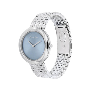 Calvin Klein Ladies Twisted Bezel Watch, Silver & Light Blue