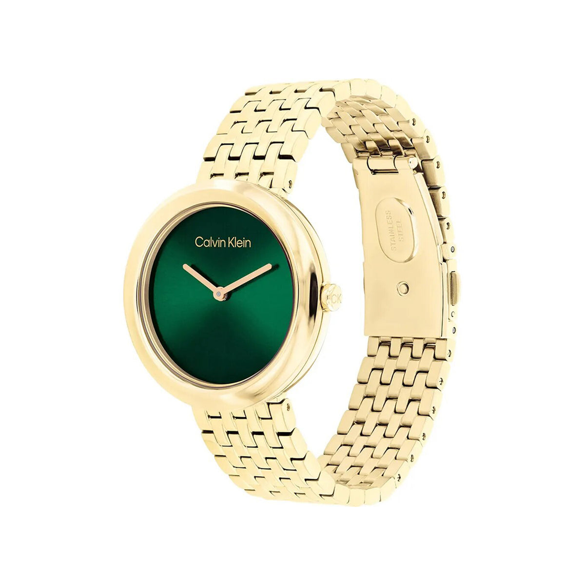 Calvin Klein Ladies Twisted Bezel Watch, Gold & Green