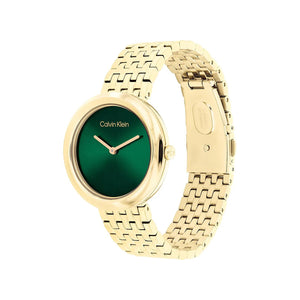 Calvin Klein Ladies Twisted Bezel Watch, Gold & Green