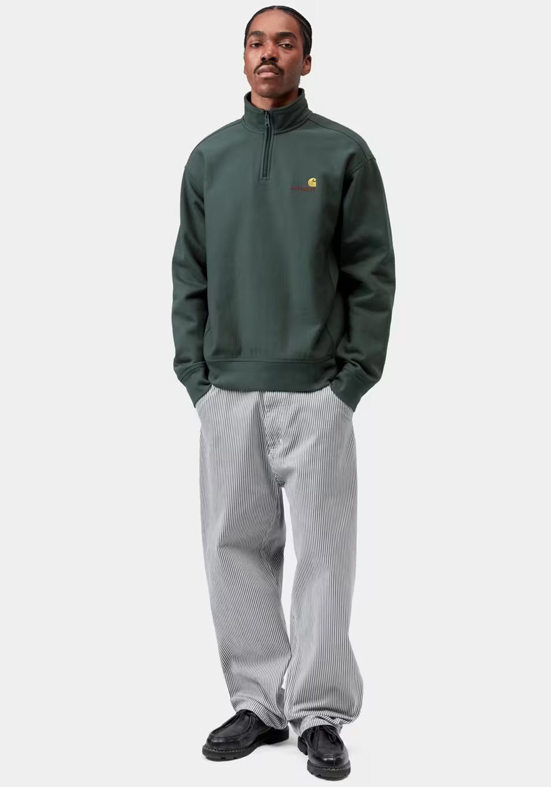 Carhartt WIP American Script Quarter Zip Sweatshirt, Kale Green