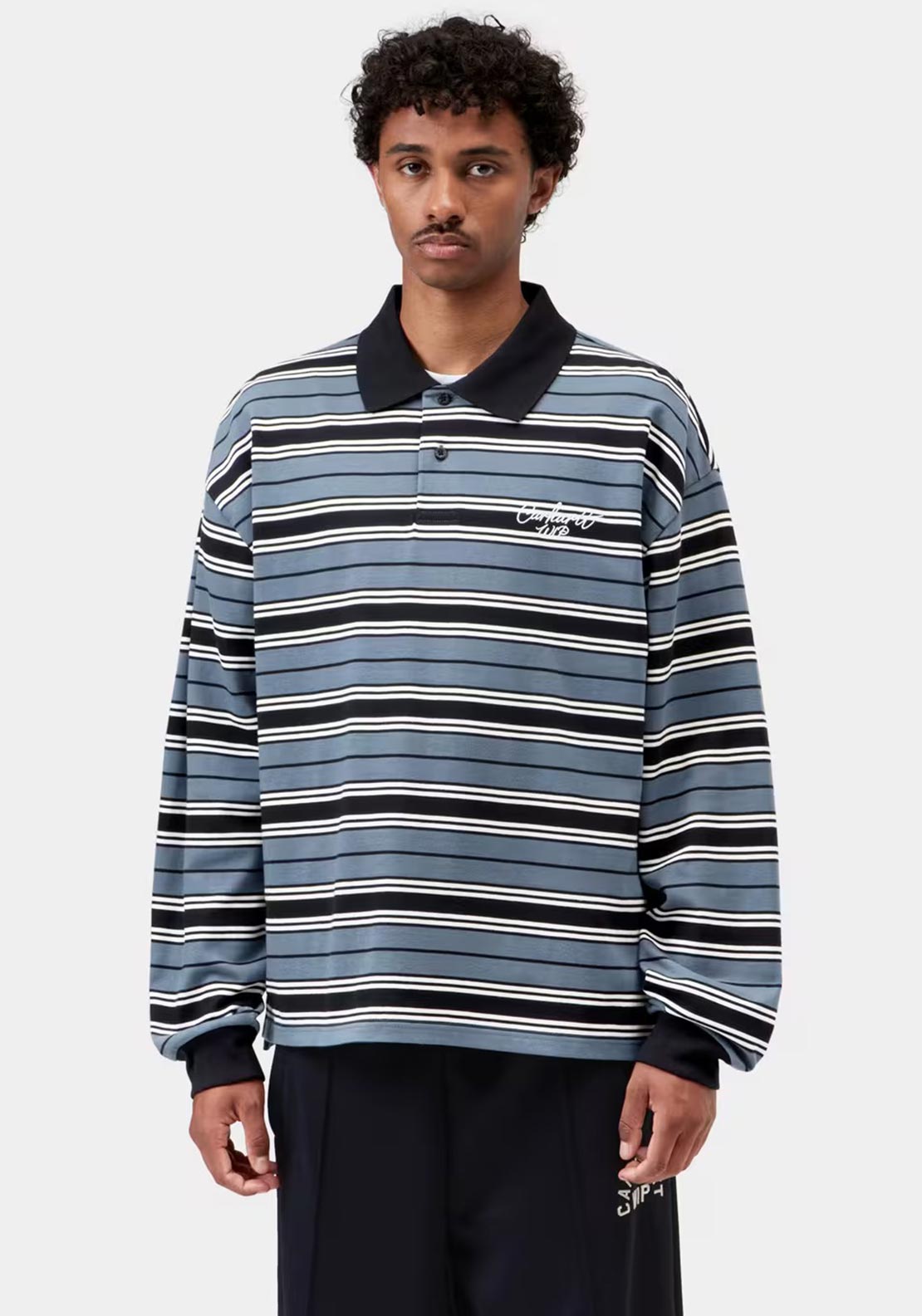 Carhartt WIP Devitt Stripe Rugby Shirt, Ice Blue - McElhinneys