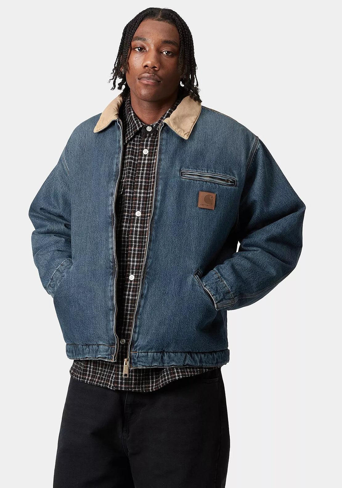 Carhartt WIP OG Detroit Jacket, Washed Denim & Brown