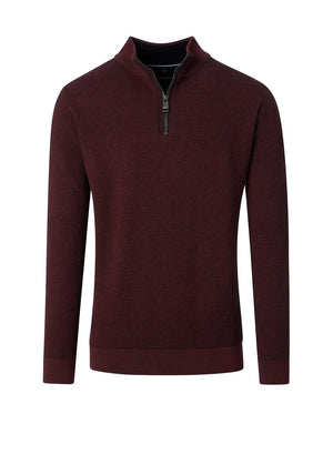 Casa Moda Textured Knit Quarter Zip Sweatshirt, Wine