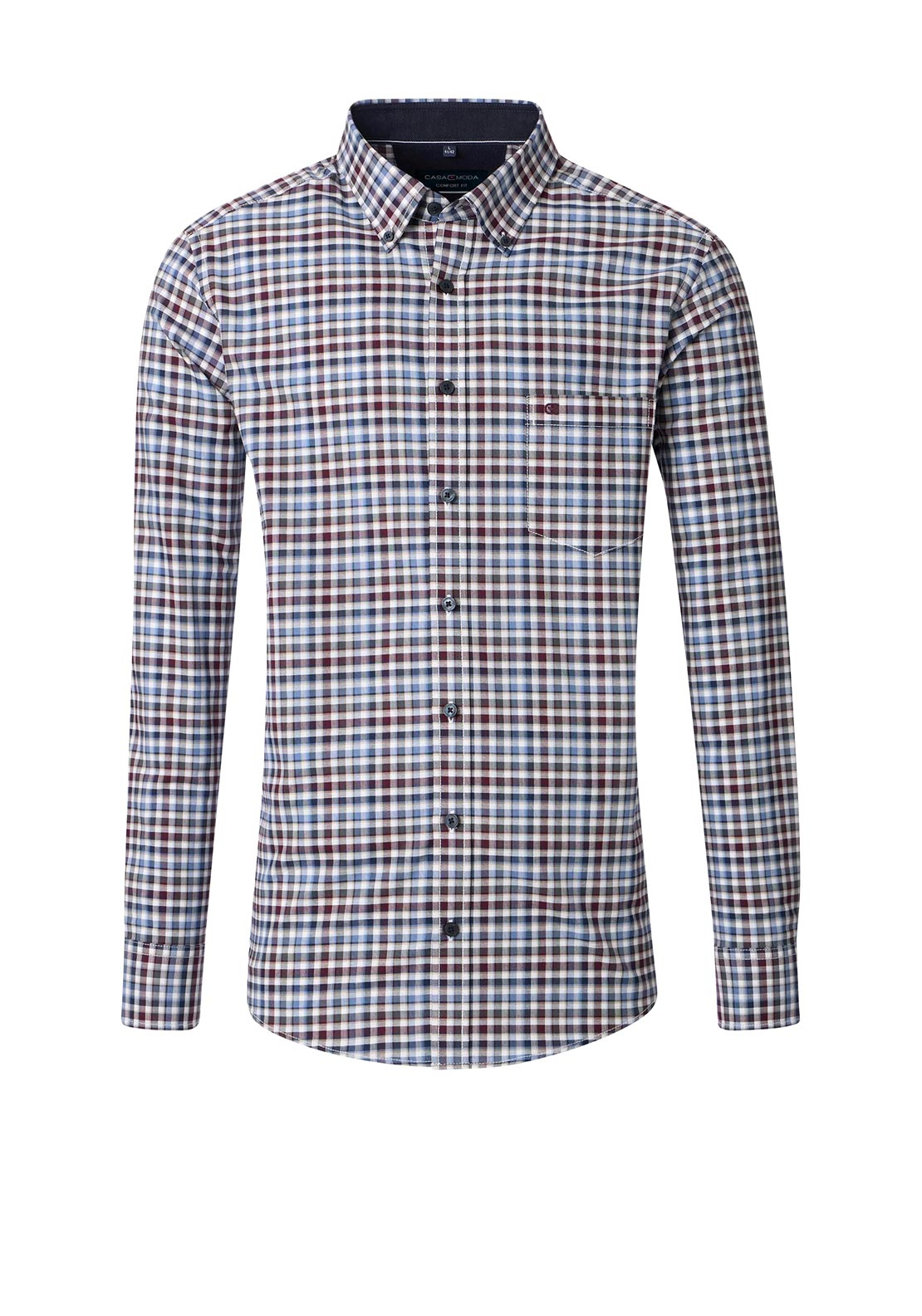 Casa Moda Check Oxford Shirt, Blue & Burgundy Multi