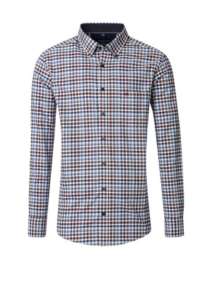 Casa Moda Check Oxford Shirt, Blue & Burgundy Multi