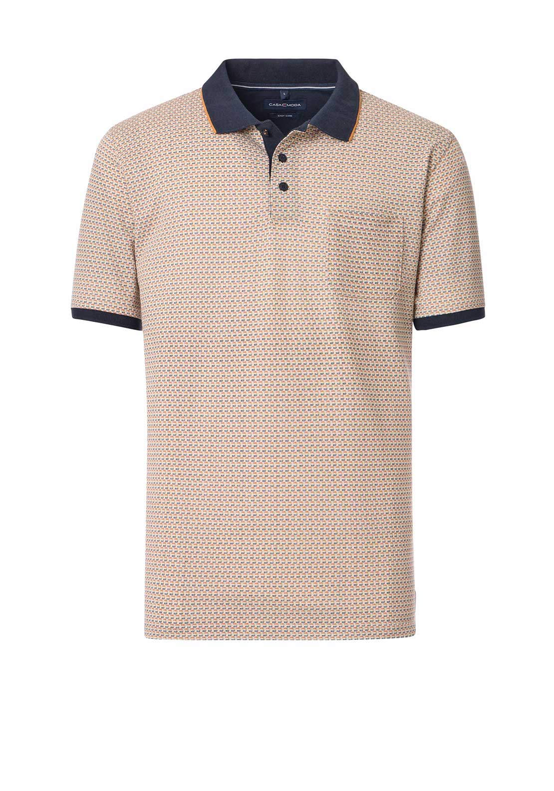 Casa Moda Contrast Collar Geo Polo Shirt, Navy & Orange