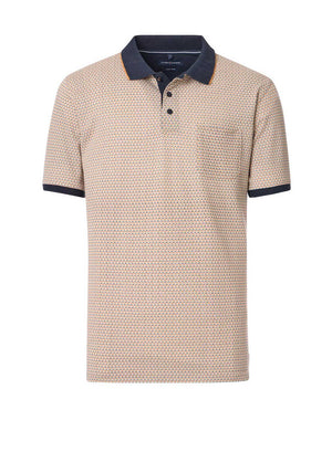 Casa Moda Contrast Collar Geo Polo Shirt, Navy & Orange