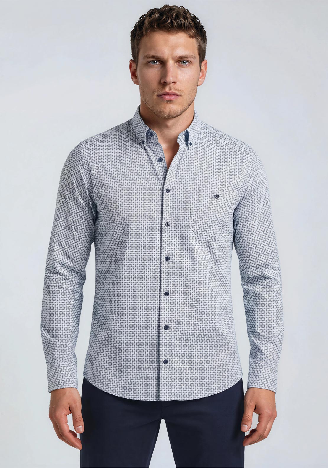 Casa Moda Geo Mix Print Shirt, Dark Blue