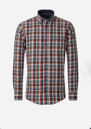 Casa Moda Plaid Shirt, Khaki & Burnt Orange