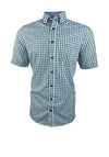 Casa Moda Short Sleeve Gingham Shirt, Green & White
