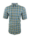 Casa Moda Short Sleeve Yellow Gingham Shirt, Navy & Green