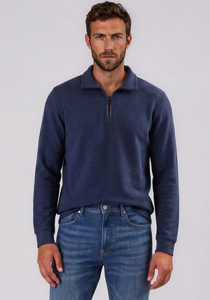 Casa Moda Textured Knit Quarter Zip Sweatshirt, Dark Blue