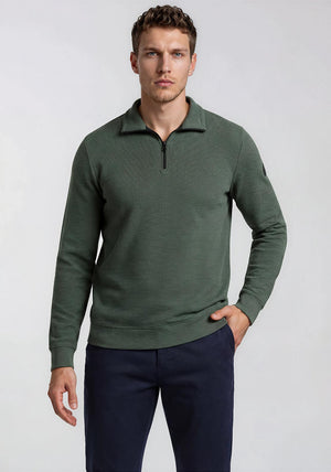 Casa Moda Textured Knit Quarter Zip Sweatshirt, Forest Green