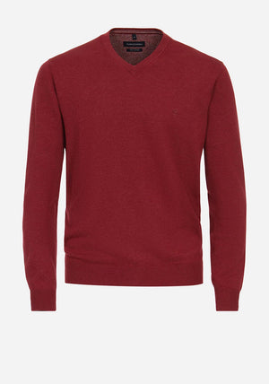 Casa Moda V Neck Sweater, Dark Roan Rouge