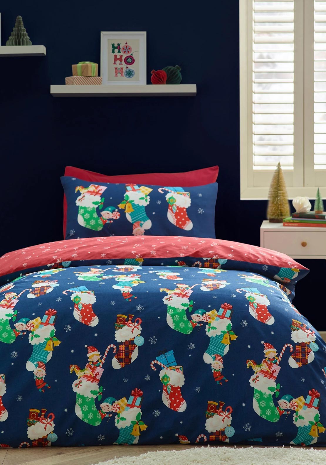Catherine Lansfield Christmas Elves Reversible Duvet Cover Set, Navy